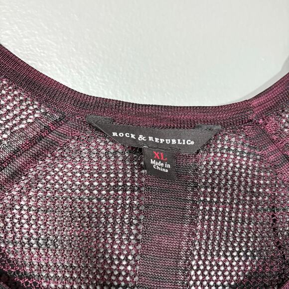 Rock & Republic Women's Goth Burgundy & Black Oversized Mesh Sweater - Size XL - Picture 4 of 6